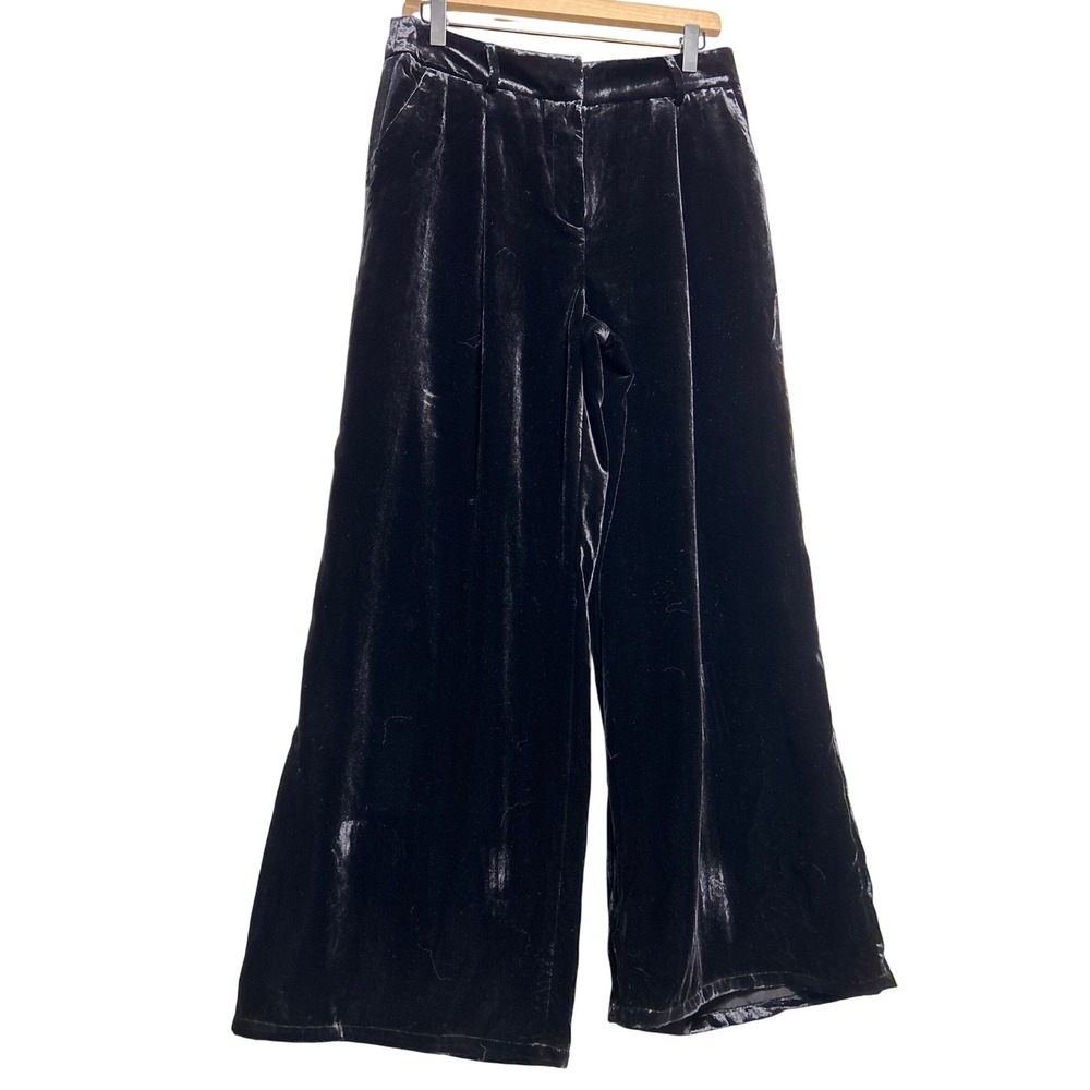 Loft Peyton Black Velvet Wide Leg Cropped‎ Pants Women's Size 4 EUC Boho Party